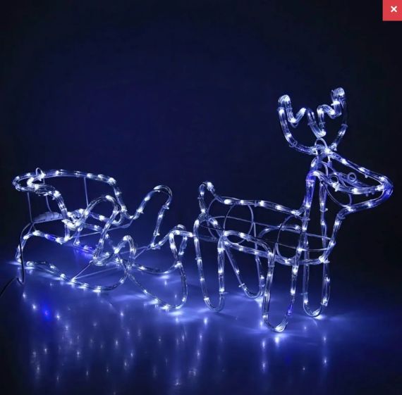 Теплий білий Вуличний новорічний олень із дюралайту маленький із санями від мережі | Зображення 6