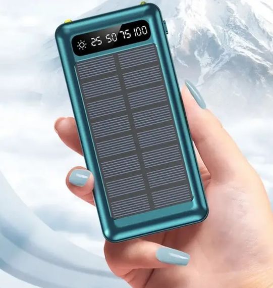 УМБ портативное зарядное Power Bank UKC 8285 10000mAh, с кабелями и солнечной панелью, синее | Зображення 1