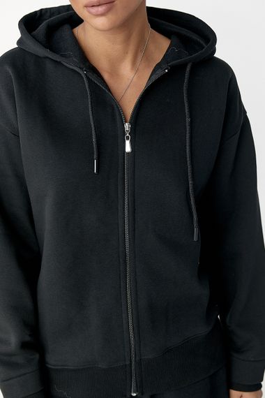 Утеплене худі на блискавці - чорний цвет, M (є розміри) | Зображення 3