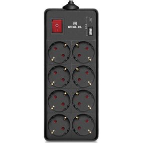 Сетевой фильтр питания REAL-EL RS-PROTECT 805 3m, black (EL122300043)