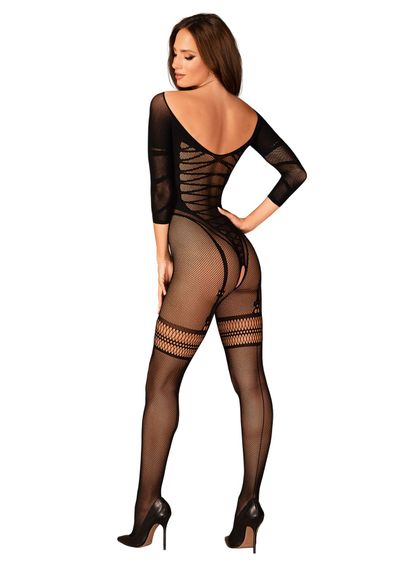 Сітчастий бодістокінг з імітацією підв’язок Obsessive Bodystocking G329 XL/XXL, black, з доступом | Зображення 3