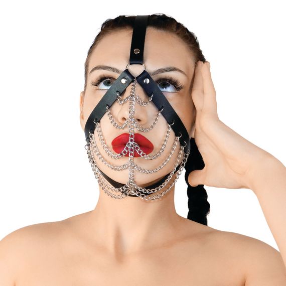 Маска з ланцюгами Art of Sex - Devon, натуральна шкіра, колір чорний | Зображення 2