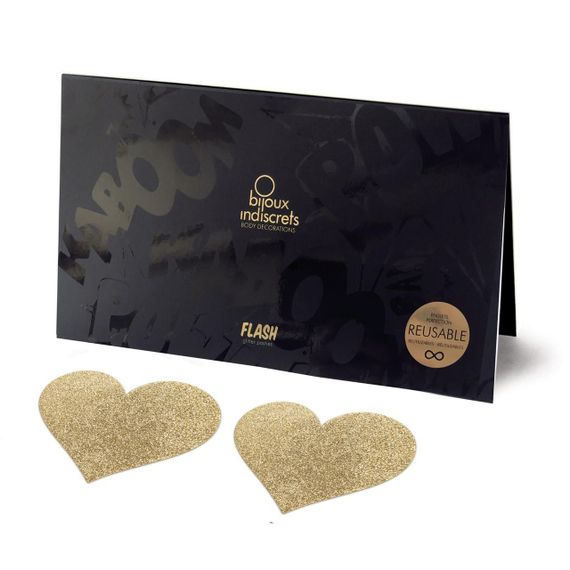 Пэстис - стикини Bijoux Indiscrets - Flash Heart Gold, наклеки на соски sexstyle