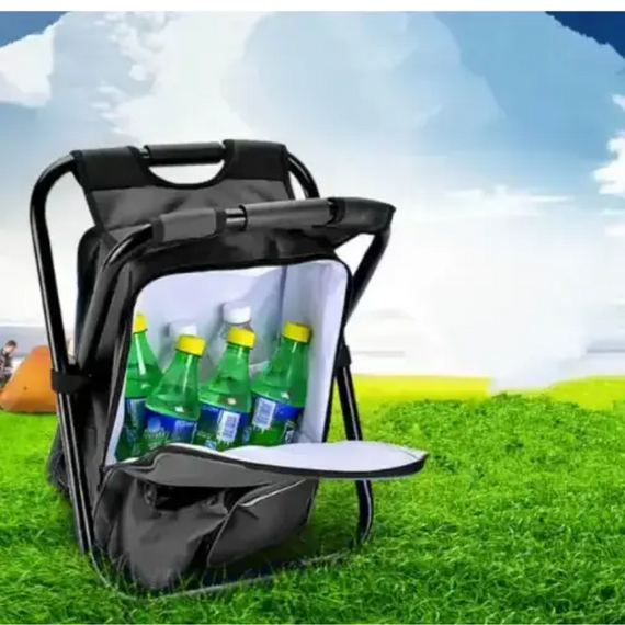 Туристичне рибальське крісло-термосумка-рюкзак, стілець для пікніка з термосумкою, чорний, зелений, синій | Зображення 7