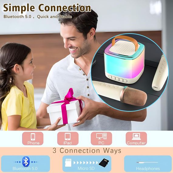 Портативна Bluetooth-колонка T7 з LED підсвічуванням / Караоке-колонка для дітей та дорослих 2 мікрофони | Зображення 3