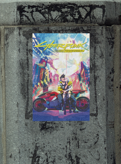 Плакат-постер з принтом Кавун Cyberpunk Edgerunners Кіберпанк Девід Мартінес Люсі, що біжать по краю, пара на мотоциклі ПЛ000745(А3+)
