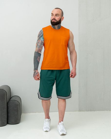 Мужской летний костюм майка и шорты BD0037 цвет оранжевый + зеленый, размер S