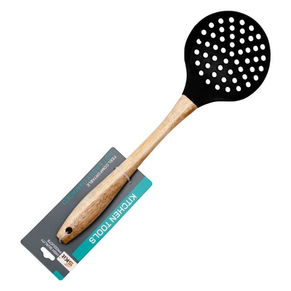 Шумівка для зняття піни силіконова з дерев'яною ручкою 33 (см) ложка шумівка кухонна HP-8-54 | Зображення 3