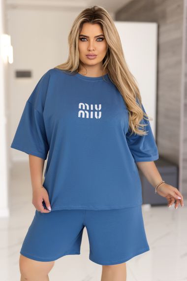 Жіночий літній костюм шорти та футболка вільний GF7825 колір синій, розмір 46/48 | Зображення 1