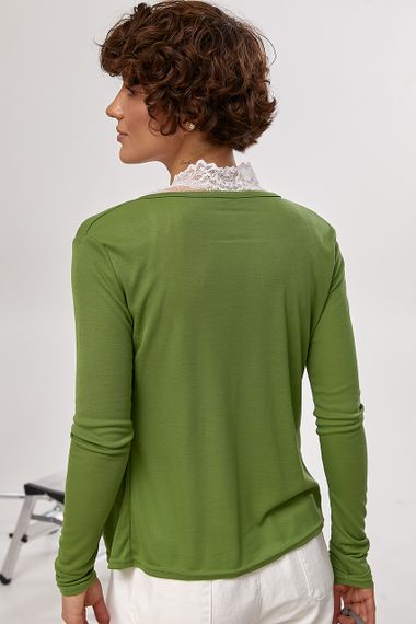 Легкий лонгслів на ґудзиках у комплекті з мереживною майкою - зелений цвет, ONE SIZE (є розміри) | Зображення 1