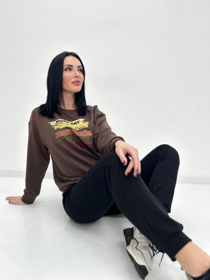 Женский спортивный костюм штаны и свитшот GF07955 цвет коричнево-черный, размер 54/56 | Зображення 2