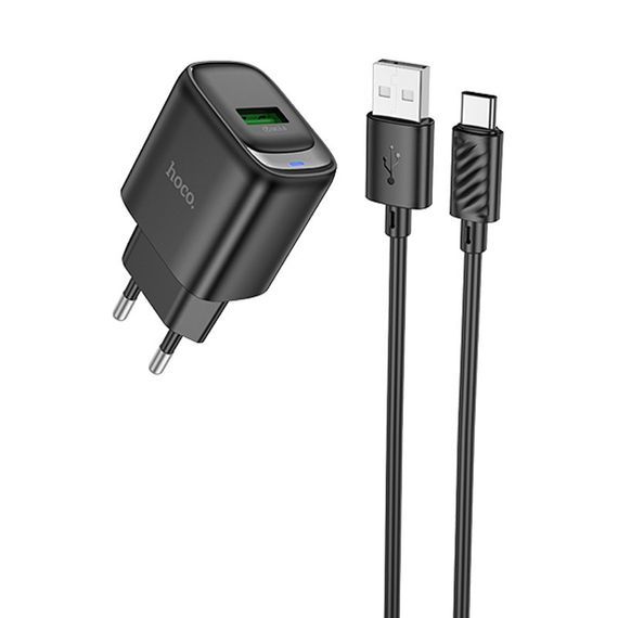 СЗУ Hoco C140A Smart QC3.0 18W (1USB-A) + кабель USB to Type-C Black