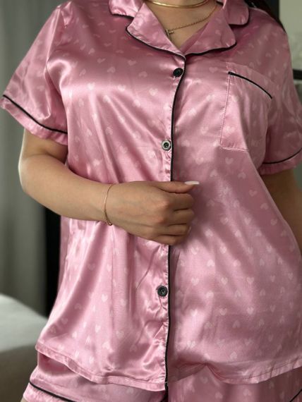 Рожева піжама в сердечко PLUS SIZE сорочка з шортами | Зображення 5