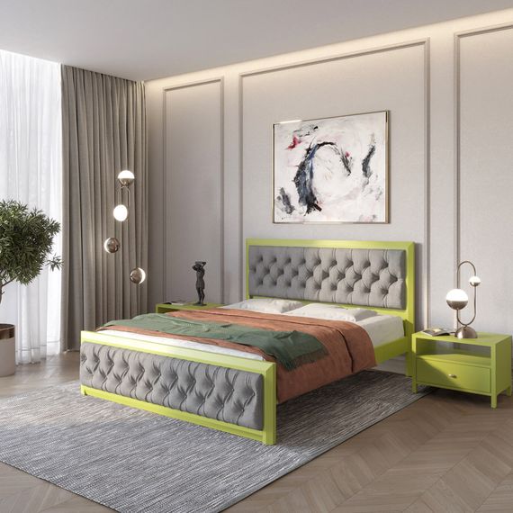 Двоспальне дерев&#039;яне ліжко Mebigrand Барселона Б3 Лайм (S3050G70Y)/Аляска 93 (Сірий) 140х200 см (MBG-13855)