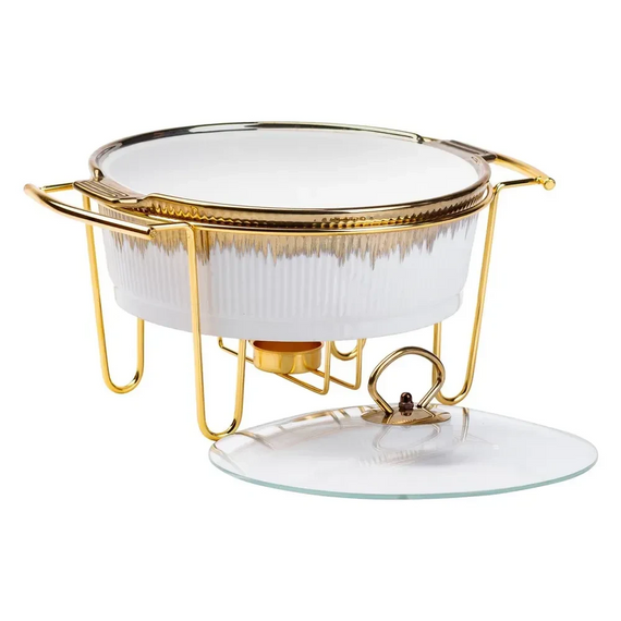 Марміт порцелянаовий 1,5 літра настільний круглий круглий мармітниця з підігрівом Біла HP1035 | Зображення 3