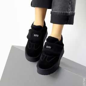 Молодежные черные угги автоледи натуралки с мехом тедди на липучке 38