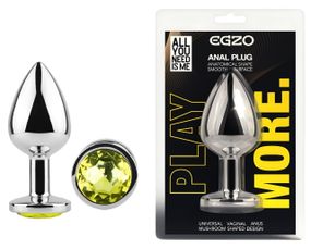 Анальная пробка с кристаллом EGZO - Silver Round Plug Lime size S Sex Aura