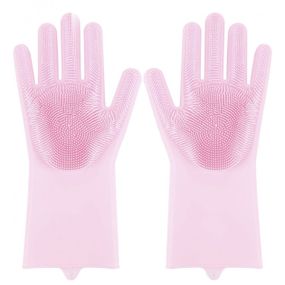 Силиконовые перчатки Magic Silicone Gloves Pink для уборки чистки мытья посуды для дома. Цвет: розовый QZ-63