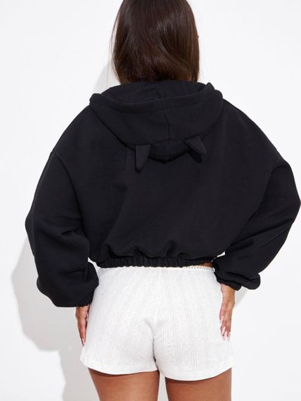Женское теплое укороченное худи на флисе с рожками LU607, черный, размер 46/48 | Зображення 2