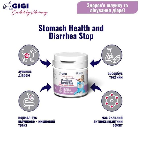 Витамины для нормализации пищеварения у собак и котов GiGi Stomach Health & Diarrhea Stop Mini 60 табл | Зображення 1