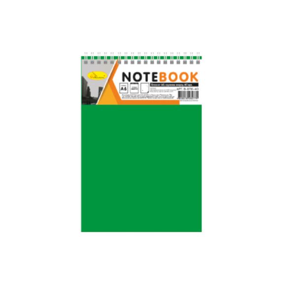 Блокнот А6 В-БП6-80, 80 листів, пружина зверху Зелений