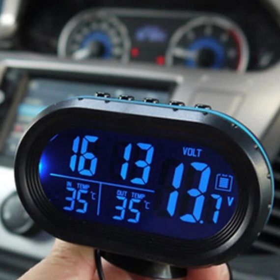 Автомобільний годинник VST-7009V підсвічування + 2 термометри + вольтметр, живлення від акумулятора авто 12В-24В | Зображення 1