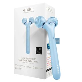 Электронный ультразвуковой ролик для лица GESKE Sonic Facial Roller 4в1 gray, Голубой