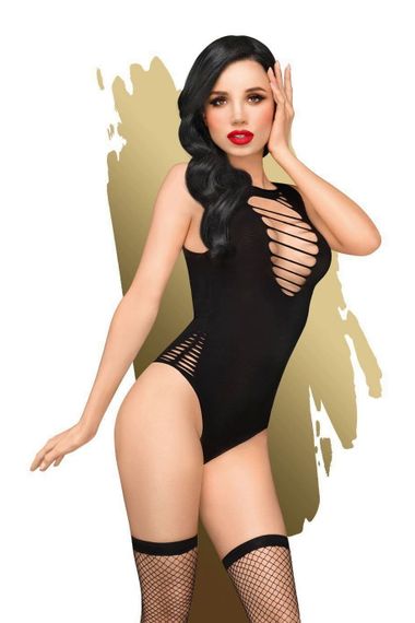 Бодістокінг-боді з панчохами сітка Penthouse Hotter Than Hell, Чорний, XL, XL