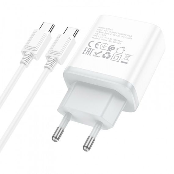 МЗП Hoco C104A PD20W (1USB-C) + кабель Type-C to Type-C White | Зображення 2
