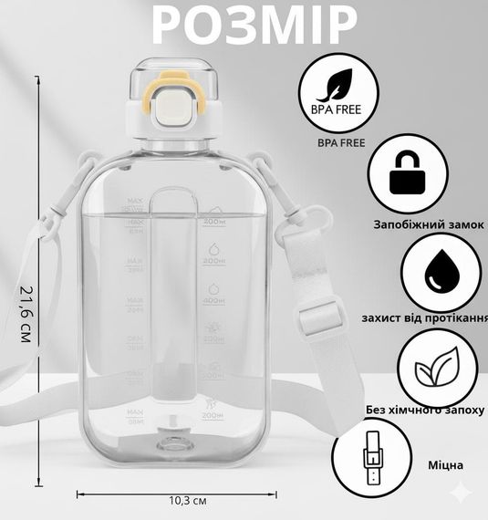 Спортивна пляшка для води SPORT (750 мл) — BPA-free пластик, бежева | Зображення 4