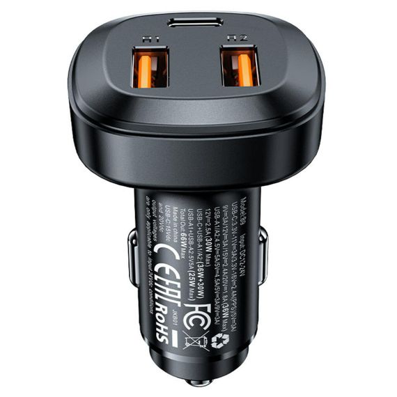 Автомобільний зарядний пристрій ACEFAST B9 66W(2USB-A+USB-C) three port metal car charger | Зображення 2