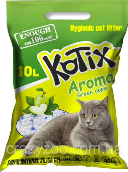 Наповнювач для котячого туалету Kotix Green Apple силікагелевий з ароматом яблука 10 л KN7479