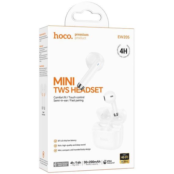 Беспроводные TWS наушники Hoco EW205 Peaceful White | Зображення 2