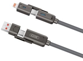 Кабель XO NB275 Zinc Alloy Silicone Type-C/USB-A to TYPE-C/Lightning - 4-in-1 - 60W - 1m Gray