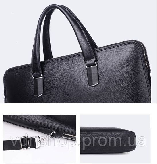 Шкіряна чоловіча ділова сумка-портфель портфель для ноутбука 37х28.5х7, дипломат для офіса Tiding Bag 64028 чорний | Зображення 8