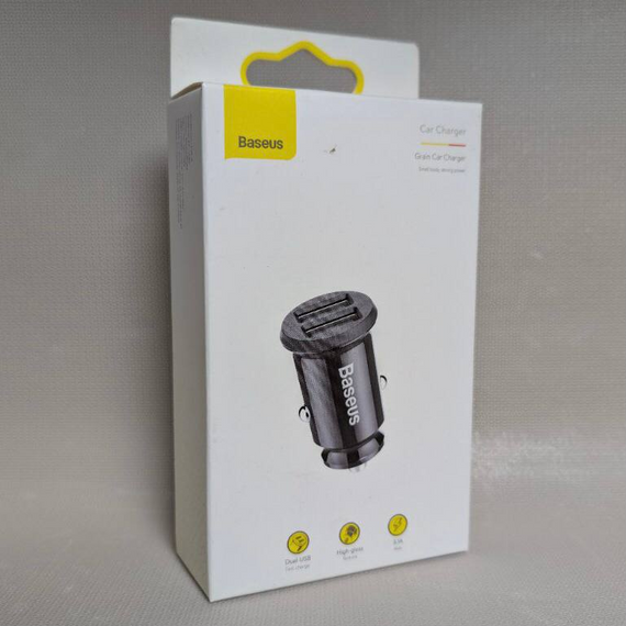 Автомобільна зарядка Baseus Grain 3.1A, швидка USB-зарядка, компактна та надійна, чорна