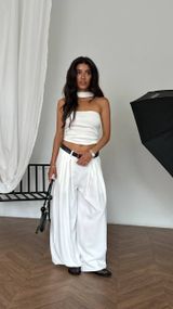 Женские широкие брюки алладины-палаццо со складками свободные цвет белый, размер S/M  AN511