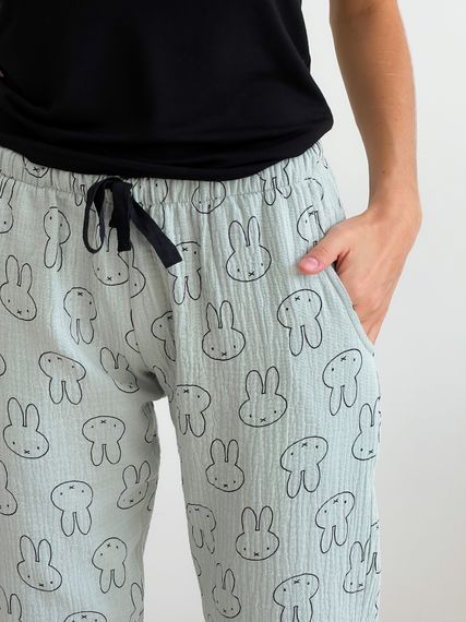 Піжамні штани муслін COSY зайчики, м'ятний