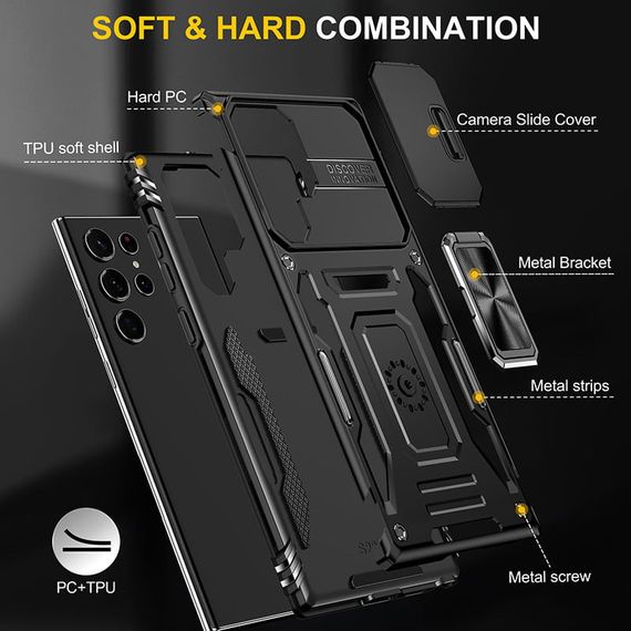 Ударопрочный чехол Camshield Army Ring для Samsung Galaxy S23 Ultra Черный / Black | Зображення 4