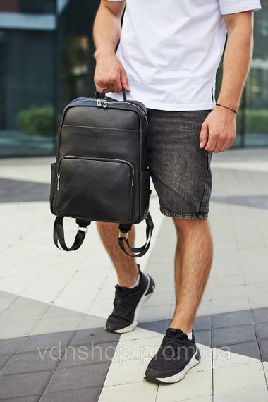 Мужской кожаный рюкзак для поездок и отдыха 30х40х16, сумка наплечная Tiding Bag 59331, черная | Зображення 4