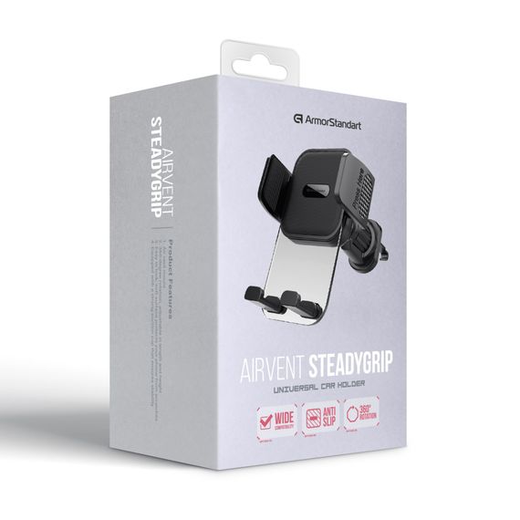 Універсальний автотримач Armorstandart SteadyGrip Airvent Black (ARM85338) | Зображення 1