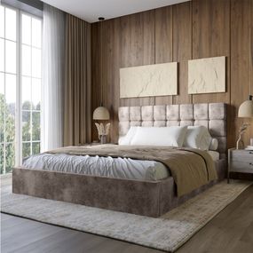 Двоспальне дерев'яне ліжко з м'яким узголів'ям і підйомним механізмом LION Піксі Silk 105 (Шоколадний) 160х200 см (LION-044274)