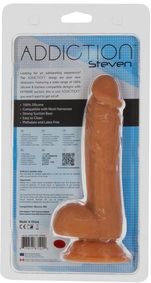 Фалоімітатор ADDICTION Steven 7.5" Silicone Dong Caramel, віброкуля в подарунок Sex Aura | Зображення 4