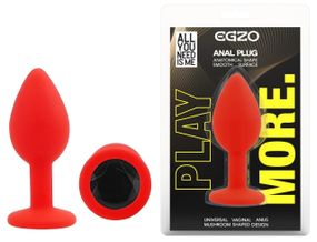 Анальна пробка EGZO Red Round Plug S, червона, з кристалом, медичний силікон Sex Aura