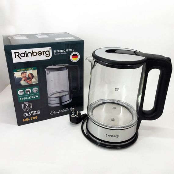 Електрочайник з підсвічуванням для кип'ятіння Rainberg, Скляний електричний чайник стильний IG-42 | Зображення 5