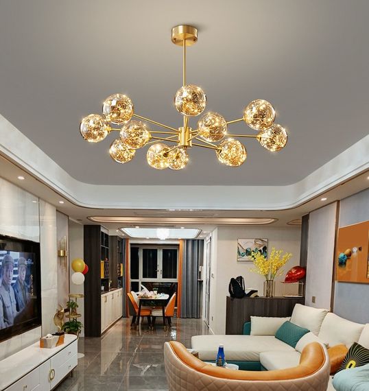 Люстра світлодіодна стельова LED світильник для квартири на стелю лед 26372 Латунь 42-72х110х110 см. | Зображення 4