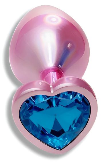 Анальная пробка EGZO Pink Perl Heart Plug S, розовая металлическая с синим кристаллом Sex Aura | Зображення 1