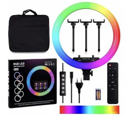 Кольцевая лампа цветная светодиодная RGB 38 см LED MJ38 с пультом для селфи, блогеров, фото | Зображення 1