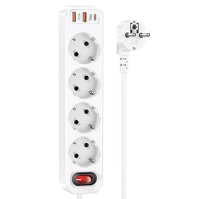 Удлинитель Hoco NS1 Aura PD20W (2USB/1Type-C/4xSocket) White