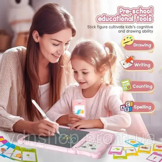Говорящие обучающие карточки Монтессори для изучения английского языка 2в1 интерактивный планшет и цветная LCD доска для рисования | Зображення 2